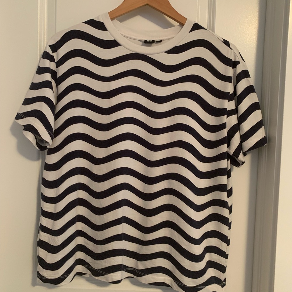 Marrimekko x Uniqlo Navy and White Striped Women's Top - L